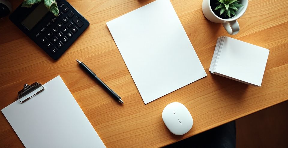 Paper forms, a calculator, a pen and a laptop on a wooden desk (illustrative photo)