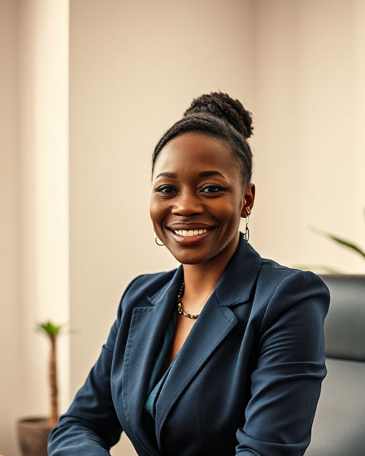 A tax preparer at a tidy office desk, smiling at the camera (illustrative photo)